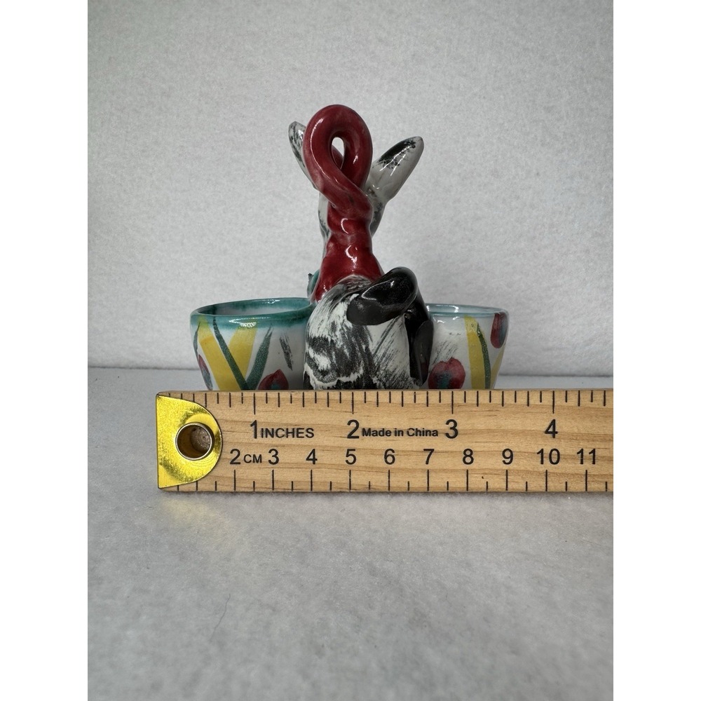 Italy Hand Painted Donkey Figurine with Double Egg Cups - Picture 10 of 12